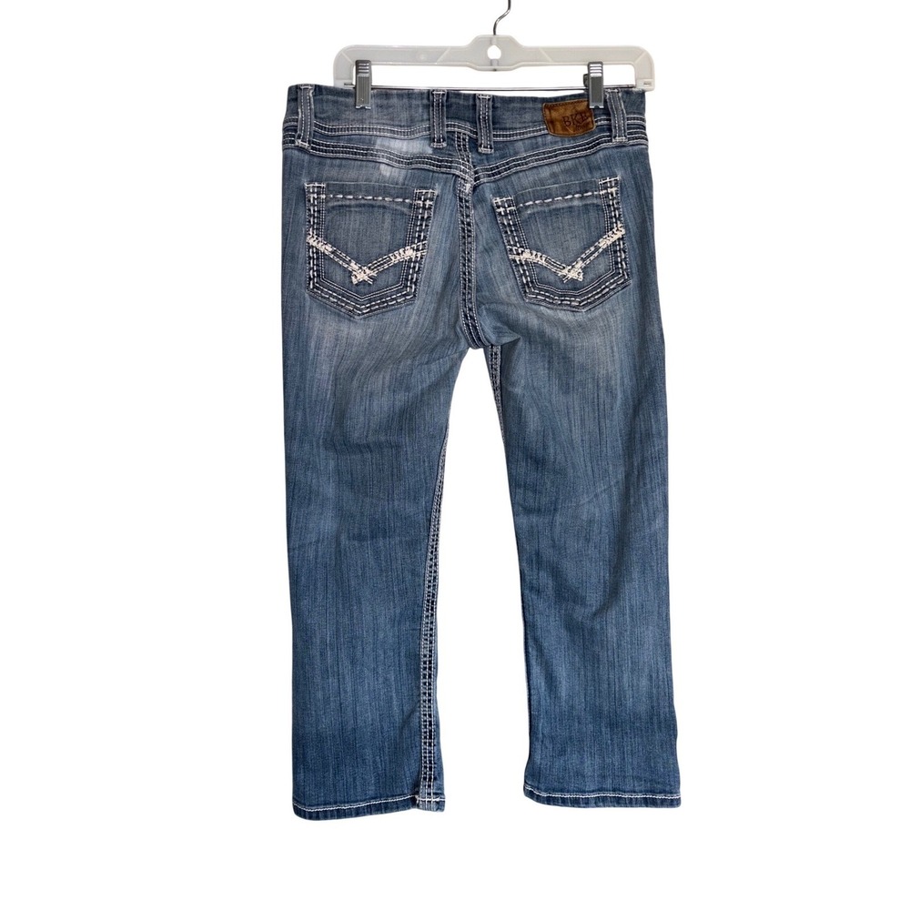 BKE Womens 29 Harper Cropped‎ Capri Jeans Distressed Knee Denim Y2K Thick Stitch